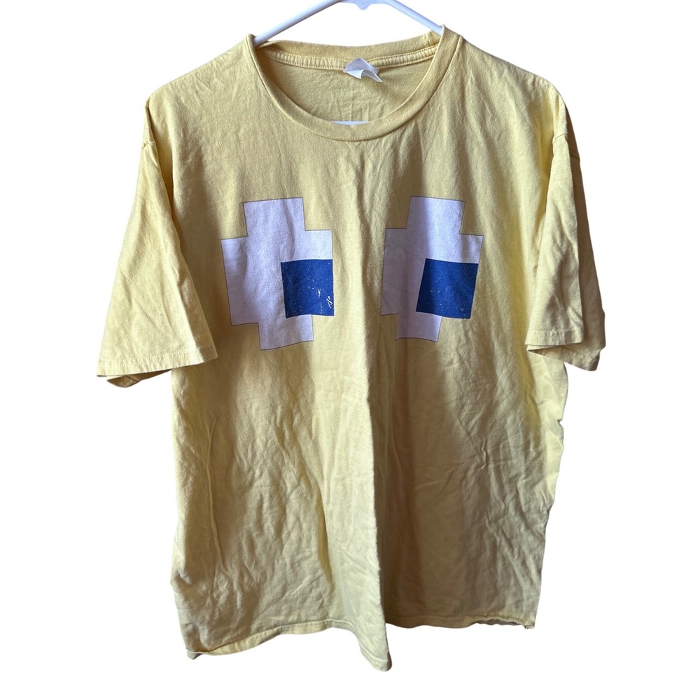 Port & Company Yellow Pac-Man Ghost Eyes Graphic T-Shirt XL Arcade Gaming Tee